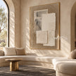 Ivory Texture Stack on Taupe shown above a sofa.