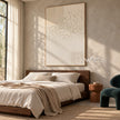 Ivory Texture Sweep and Dotted Grid Wall Art shown above a bed with neutral bedding.
