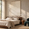 Ivory Texture Sweep and Dotted Grid Wall Art shown above a bed with neutral bedding.