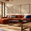 Lines Dots and Pebble Forms 3-Piece Set shown above a sofa.