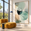 Mint Green Rounded Forms Abstract Painting shown in a seating area.