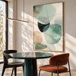 Mint Green Rounded Forms Abstract Painting shown in a dining area.