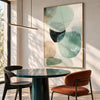 Mint Green Rounded Forms Abstract Painting shown in a dining area.