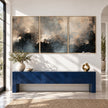 Misty Blue and Charcoal Landscape Triptych shown above a blue console.
