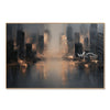 Misty Skyline with Amber Reflections Painting. Fine amber reflections on water.