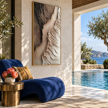 Narrow Canyon Ridges Textured Wall Art shown in a poolside interior.
