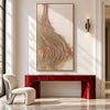 Narrow Pastel Curved Ridges Painting shown above a console.