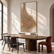 Narrow Pastel Curved Ridges Painting shown in a dining area.