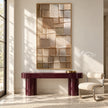 Narrow Stacked Neutral Blocks Wall Art shown above a console.