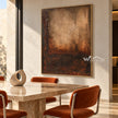 Ochre Afterglow Textured Painting shown in a dining area.