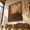Ochre Afterglow Textured Painting shown above a console.