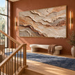 Ochre and Ivory Layered Landscape Wall Art shown beside a staircase.