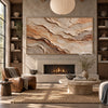 Ochre and Ivory Layered Landscape Wall Art shown above a fireplace.