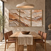 Ochre and Ivory Strata Triptych Wall Art shown behind a dining table.