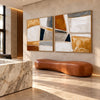 Ochre Mosaic Abstract 2-Piece Set shown above a bench.