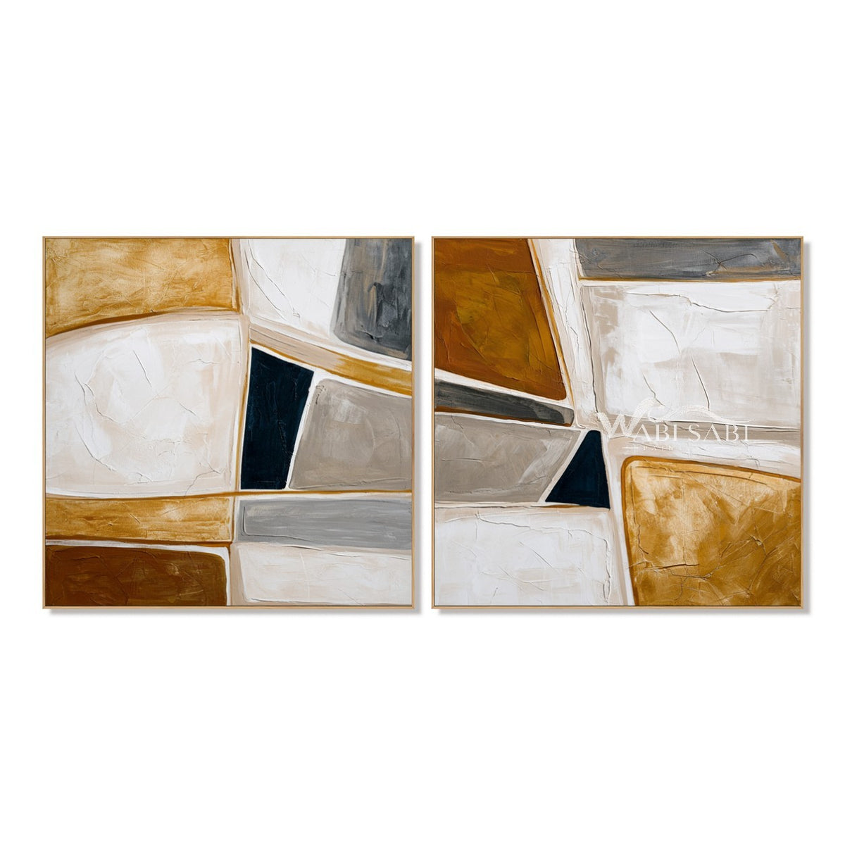 Ochre Mosaic Abstract 2-Piece Set on a white background.