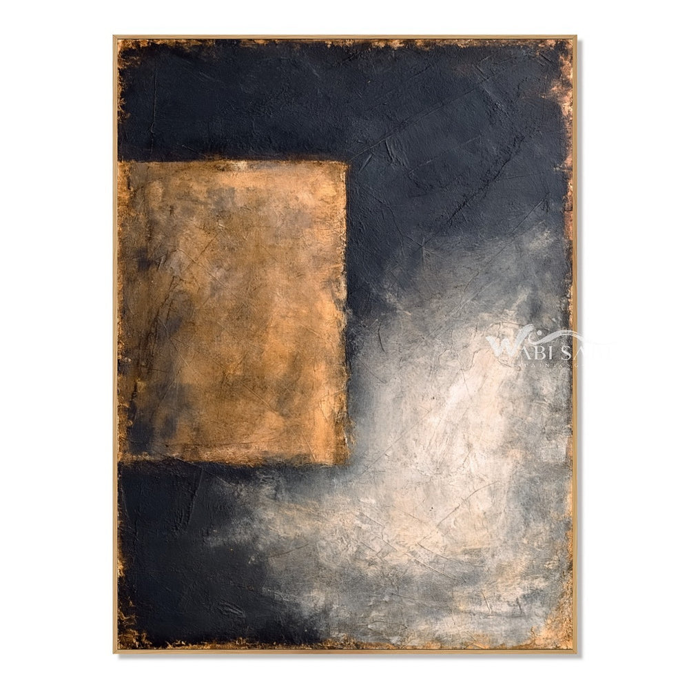Ochre Rectangle on Charcoal Abstract Painting — WS-0200 — artwork view