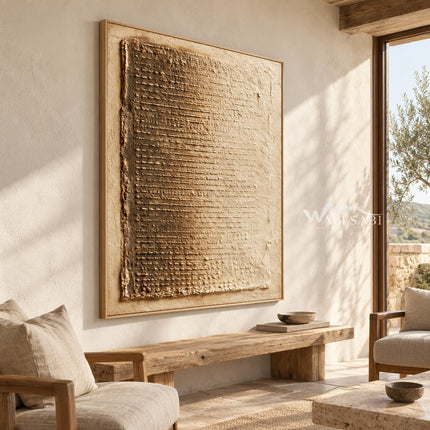 Ochre Weave Textured Abstract shown in a seating area.