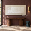 Offset White Texture and Corner Grids Wall Art shown above a wood console on a burgundy wall.