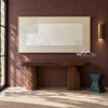 Offset White Texture and Corner Grids Wall Art shown above a wood console on a burgundy wall.