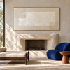 Offset White Texture and Corner Grids Wall Art shown above a fireplace.