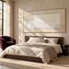 Offset White Texture and Corner Grids Wall Art shown above a bed with neutral bedding.