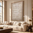 Open Crosshatch Textured Canvas shown above a sofa.