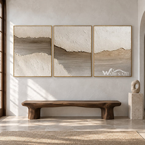Pale Earth Passage 3-Piece Set shown above a bench.