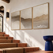 Pale Earth Passage 3-Piece Set shown beside a staircase.