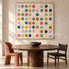 Pastel and Bright Dot Grid Painting shown in a dining area.
