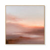 Peach and pale pink sky in peach, pink, orange. Soft orange light near the distance.