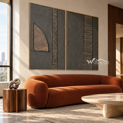 Quarter Circle and Lines 2-Piece Set shown above a sofa.
