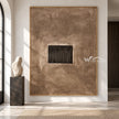Quiet Aperture Taupe Abstract Art shown in an open interior.