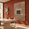 Quiet Aperture Taupe Abstract Art shown in a dining area.