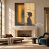 Quiet Figure beside an Amber Window Wall Art shown above a fireplace.