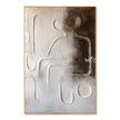 Raised Line Seated Figure Abstract Painting. Brown and white background shapes.