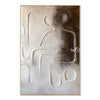 Raised Line Seated Figure Abstract Painting. Brown and white background shapes.