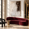 Raised Line Seated Figure Abstract Painting shown in a living room with a sofa.