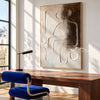 Raised Line Seated Figure Abstract Painting shown in a workspace.