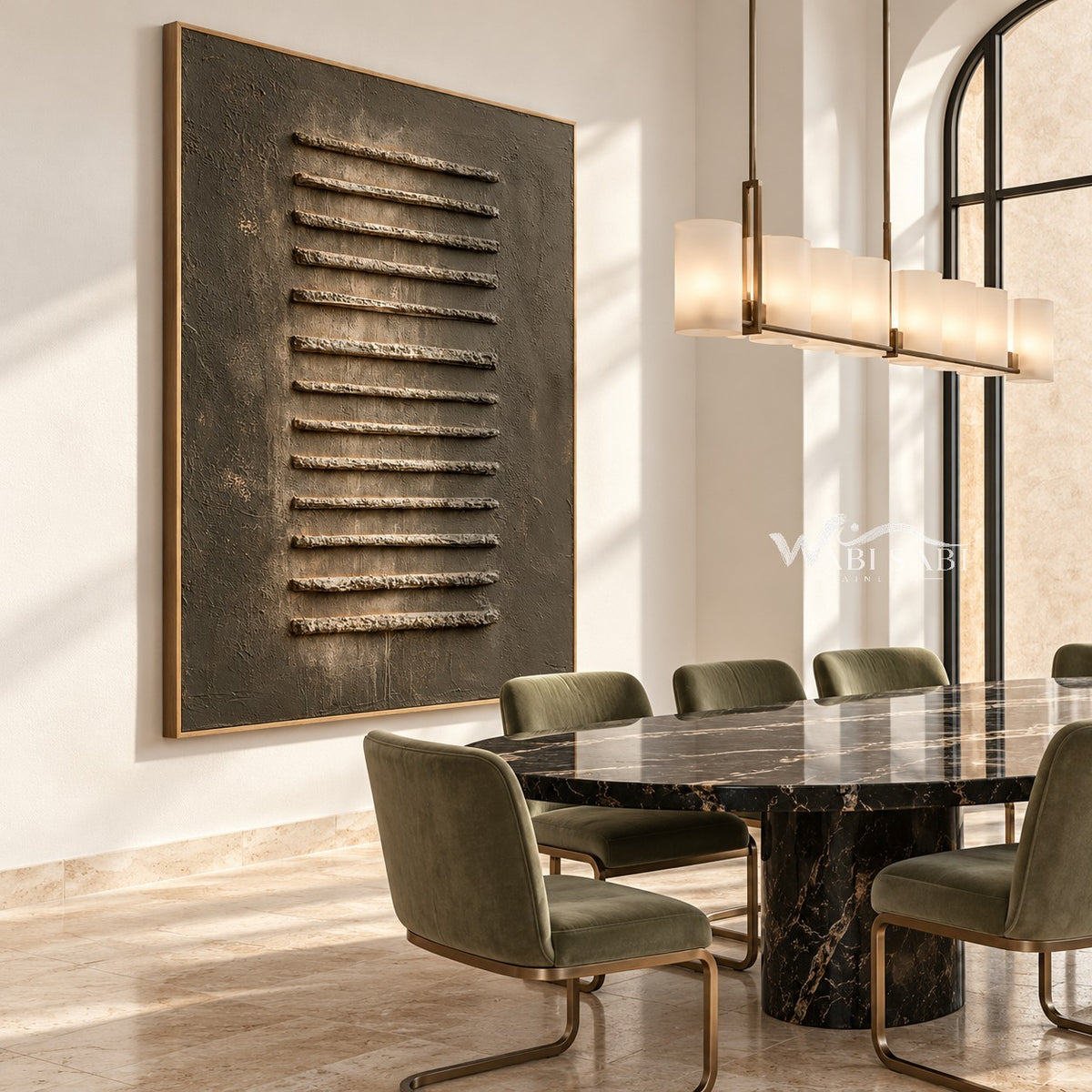 Raised Steps on Charcoal Canvas shown in a dining area.