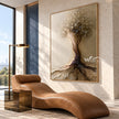 Rooted in Ivory Tree Painting shown in a seating area.
