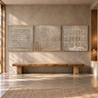 Rounded Dot Field 3-Piece Abstract Set shown above a bench.