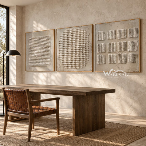 Rounded Dot Field 3-Piece Abstract Set shown in a dining area.