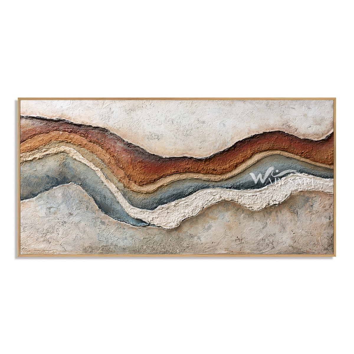 Rust and Blue Gray Strata Panorama Painting. Raised layers across the center.