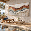 Rust and Blue Gray Strata Panorama Painting shown in a poolside interior.