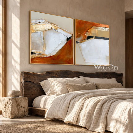 Rust and Ivory Fragments 2-Piece Set shown in a bedroom.