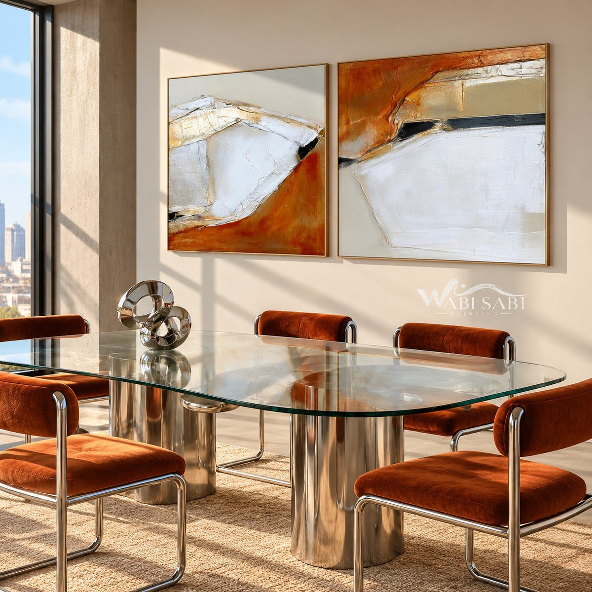 Rust and Ivory Fragments 2-Piece Set shown in a dining area.