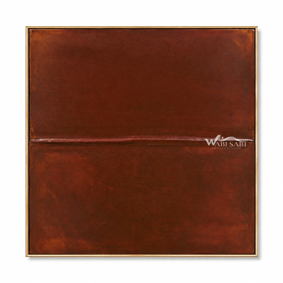 Square rust-red field in rust, red brown. Single fine horizontal seam.