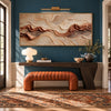 Rust Seam and Cream Contour Wall Art shown above a console and orange bench.