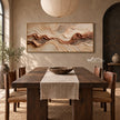 Rust Seam and Cream Contour Wall Art shown behind a dining table.